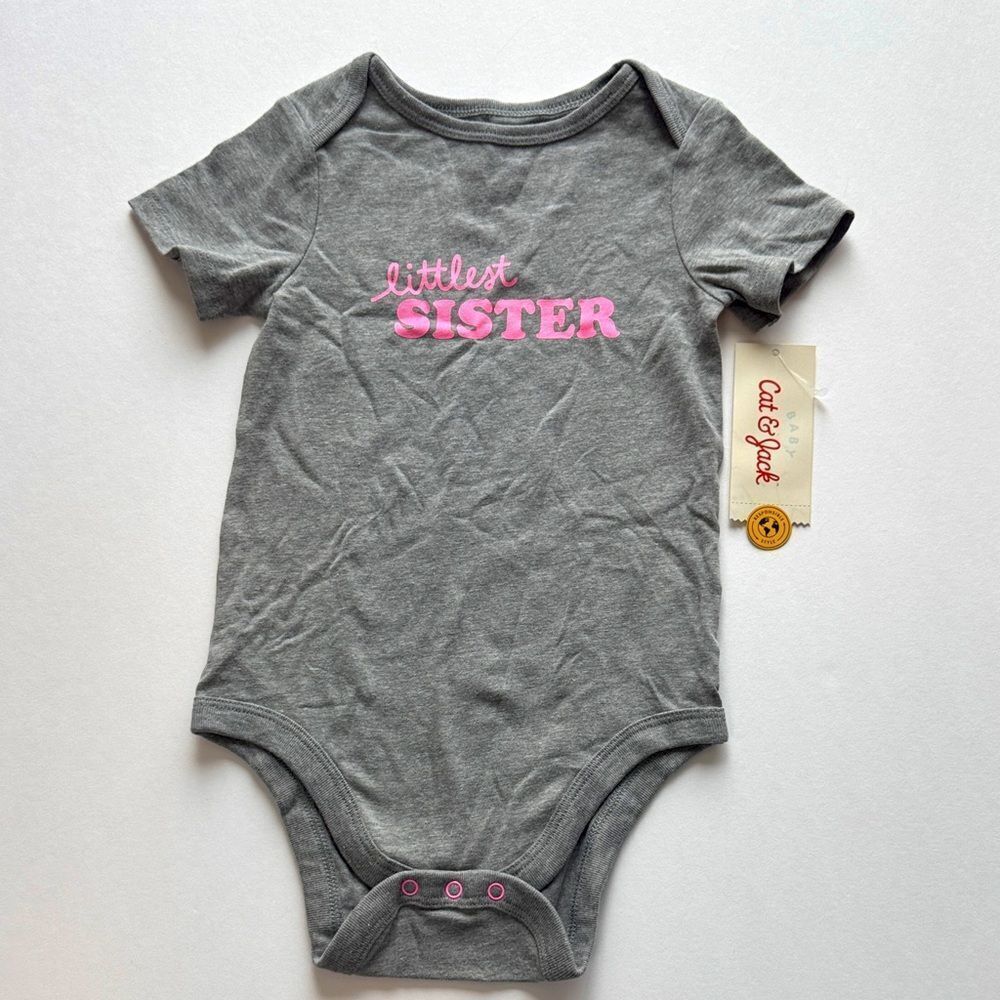Cat & Jack Baby Gray Bodysuit with Pink 'Littlest Sister' Design Size 18 Months